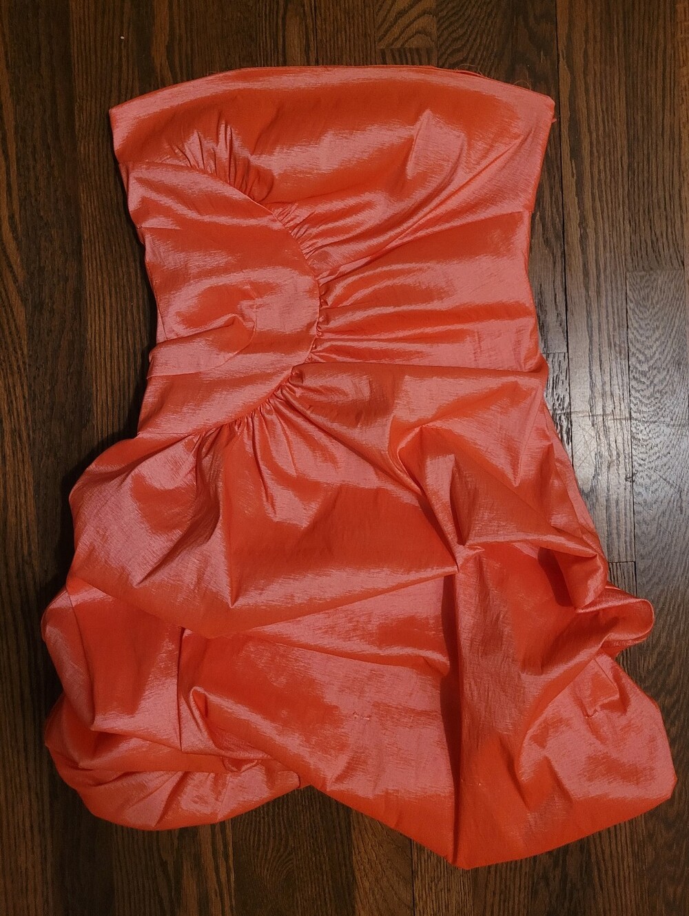 Y2K Strapless Shimmer Cocktail Dress in Coral